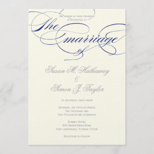 Convite para Casamento de Script Elegante - Marinh