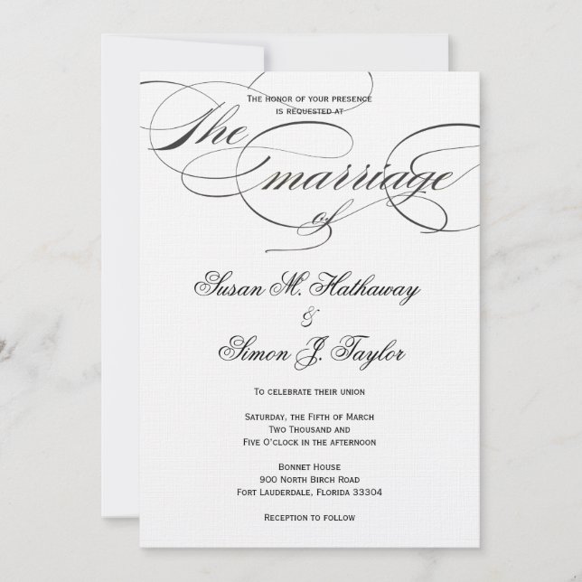 Convite para Casamento de Script Elegante - Preto (Frente)