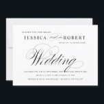 Convite para Casamento de Script Elegante Preto e<br><div class="desc">Clássico convite de casamento preto e branco subdeclarado com um toque moderno com a elegante escrita da palavra "Casamento.</div>