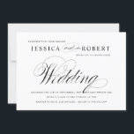 Convite para Casamento de Script Elegante Preto e<br><div class="desc">Clássico convite de casamento preto e branco subdeclarado com um toque moderno com a elegante escrita da palavra "Casamento.</div>