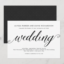 Convite para Casamento de Script Elegante Preto e 