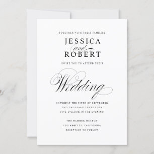 Convite para Casamento de Script Elegante Preto e