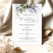 Convite para Casamento de Script Greenery lavanda