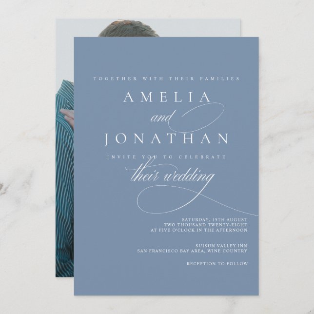 Convite para Casamento de Script Minimalista Moder (Frente/Verso)