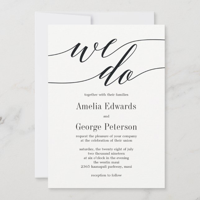 Convite para Casamento de Script Moderno (Frente)