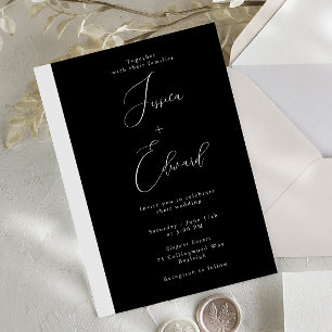 Convite para Casamento de Script Negra Moderno
