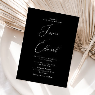 Convite para Casamento de Script Negro Elegante