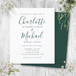 Convite para Casamento de Script Verde de Esmerald<br><div class="desc">Apresentando nomes de estilo de assinatura,  este elegante convite de casamento orçamentário pode ser personalizado com suas informações em gemerald green lettering. Projetado por Thisnotme©</div>