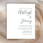 Convite para Casamento de Script Verde de Esmerald<br><div class="desc">Este simples convite de casamento moderno mostra o texto verde esmeraldo em um fundo branco. Adicione os nomes da noiva e do noivo na caligrafia de escrita manual do na moda e os detalhes na fonte sans serif. O reverso é uma sombra de verde esmeralda sólido.</div>