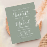 Convite para Casamento de Script Verde de Sábio Or<br><div class="desc">Apresentando nomes de estilo de assinatura,  este elegante convite de casamento verde de sábado pode ser personalizado com suas informações em caracteres quânticos. Projetado por Thisnotme©</div>