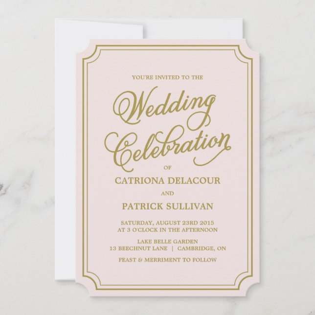 Convite Para Casamento De Script Whimsical Blush E (Frente)