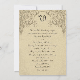 Convite para Casamento de Scroll Monograma Steampu