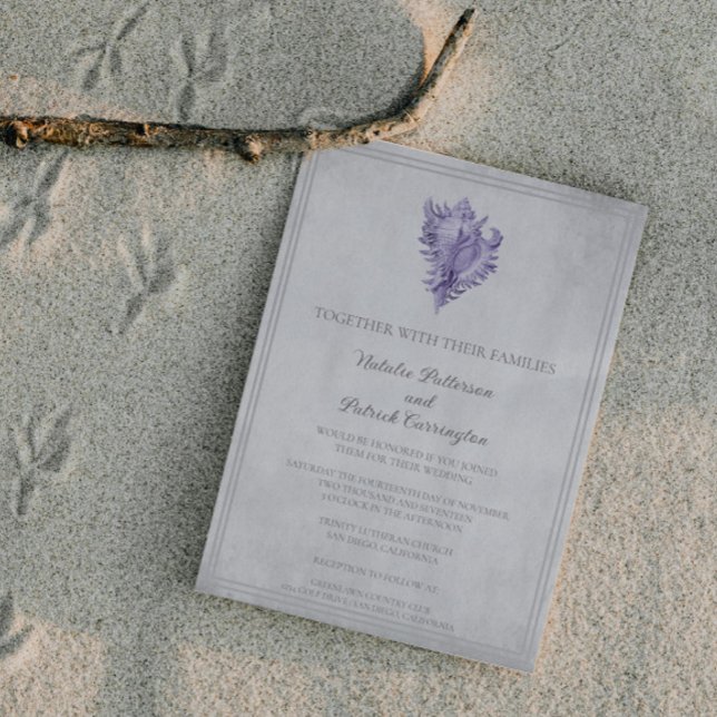 Convite para Casamento de Shell de Conch Roxo (Purple Conch Shell Wedding Invitation)