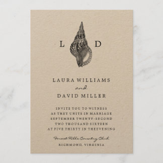 Convite para Casamento de Shell de Praia Rústica