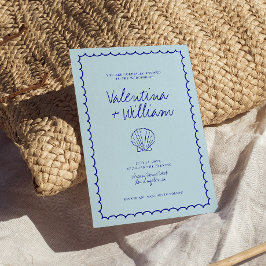 Convite para Casamento de Shell do Mediterrâneo Az