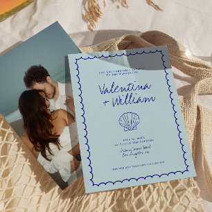 Convite para Casamento de Shell do Mediterrâneo Az