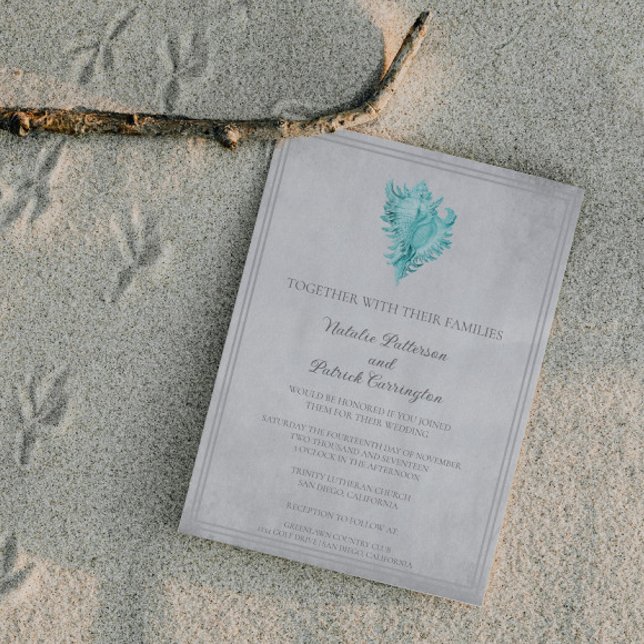 Convite para Casamento de Shell Teal Conch (Teal Conch Shell Wedding Invitation)