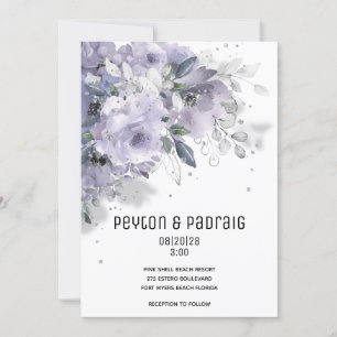 Convite para Casamento de Silver Mauve Silver com