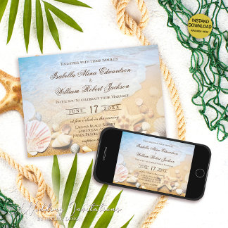 Convite para Casamento de Starfish de praia tropic