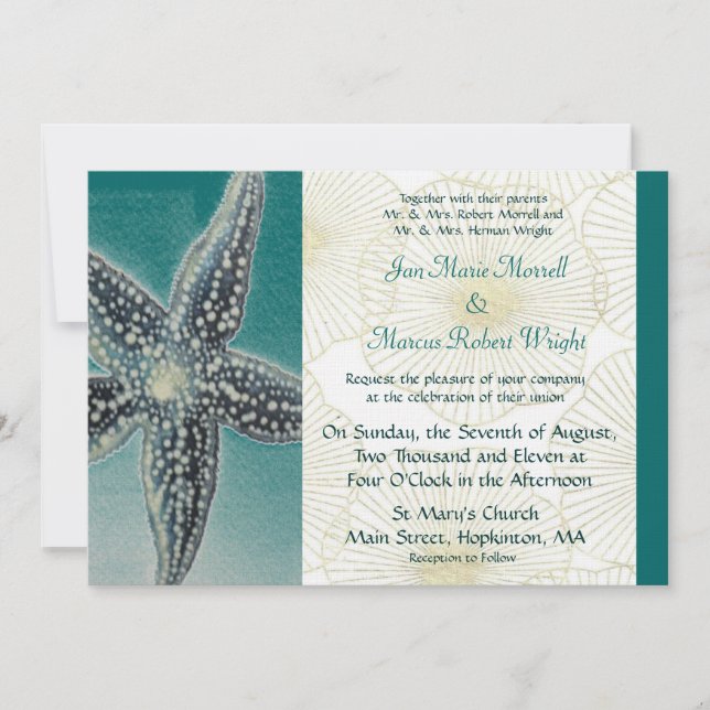 Convite para Casamento de Starfish e Shells (Frente)