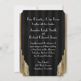 Convite para Casamento de Stripe de Arte Dourada