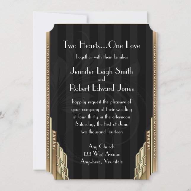 Convite para Casamento de Stripe de Arte Dourada (Frente)