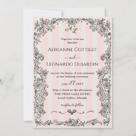 Convite para Casamento de Stripes Rosa Ornamentado