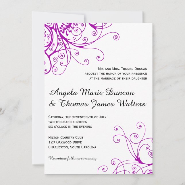 Convite para Casamento de Sujeiras Roxas Elegantes (Frente)