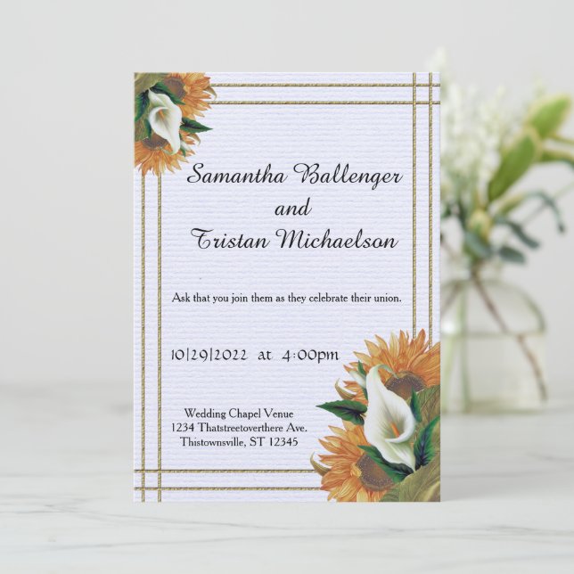Convite para Casamento de Sunflower e Calla Lily S (Em pé/Frente)