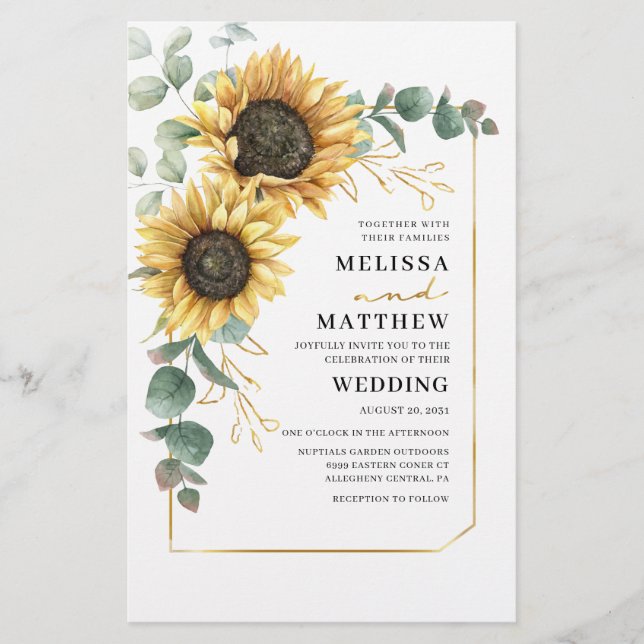 Convite para Casamento de Sunflower Eucalyptus (Frente)
