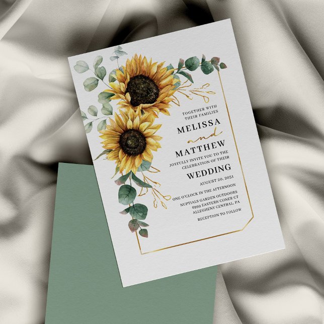 Convite para Casamento de Sunflower Eucalyptus (Watercolor Sunflower Eucalyptus Wedding Invitation)