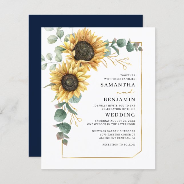 Convite para Casamento de Sunflower Greenery (Frente/Verso)
