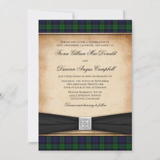 Convite Para Casamento De Tartan, Scottish Black W (Frente)