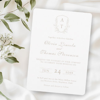 Convite Para Casamento De Taupe Pálido De Crest Mo