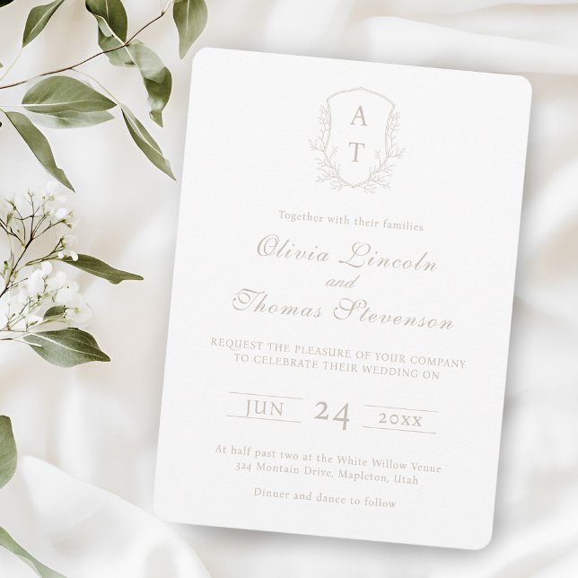 Convite Para Casamento De Taupe Pálido De Crest Mo (Criador carregado)