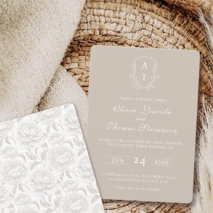 Convite Para Casamento De Taupe Pálido De Crest Mo