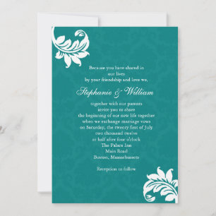 Convite para Casamento de Teal Damask Monograma