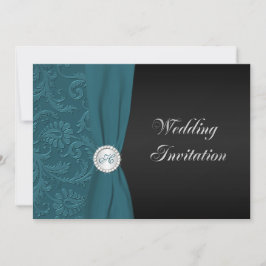 Convite para Casamento de Teal e Damasco Negro Mon
