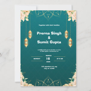 Convite para Casamento de Teal e Ouro