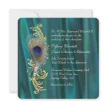 Convite para Casamento de Teal Satin e Pacock Feat