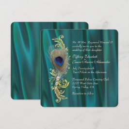Convite para Casamento de Teal Satin e Pacock Feat