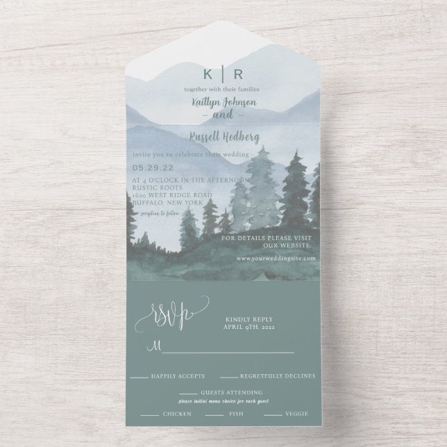 Convite para Casamento de Tema de Montanha (Interno)