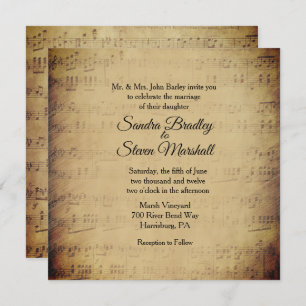 Convite para Casamento de Tema de Música Folha