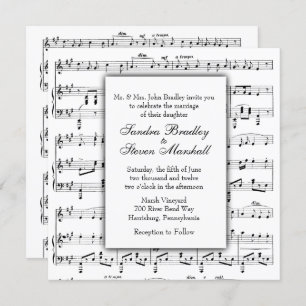 Convite para Casamento de Tema Musical White Sheet