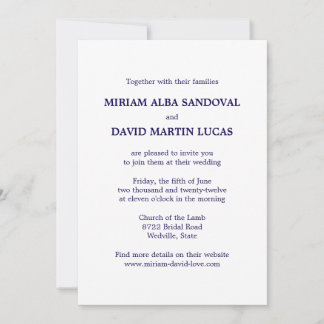 Convite para Casamento de Texto Azul Formal Minima
