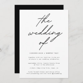 Convite para Casamento de Texto Branco Preto Simpl
