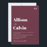 convite para casamento de texto moderno burgundy<br><div class="desc">moderno modelo burgundy,  adicione seus próprios detalhes e código QR.</div>