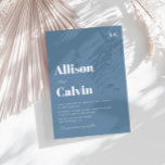convite para casamento de texto moderno e azul<br><div class="desc">modelo moderno do convite de casamento,  design de texto com cores azuis e brancas empoeiradas,  adicione seus próprios detalhes e código QR.</div>