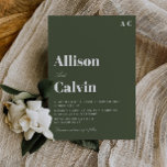 convite para casamento de texto moderno verde azei<br><div class="desc">modelo de convite de casamento verde-azeitona,  adicione seus próprios detalhes e código QR.</div>