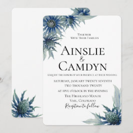 Convite para Casamento de Thistle Azul Moderno